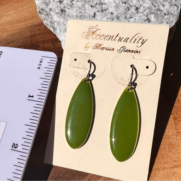 Vintage Green Enamel Teardrop Earrings by Marissa Giannini - Picture 2 of 4
